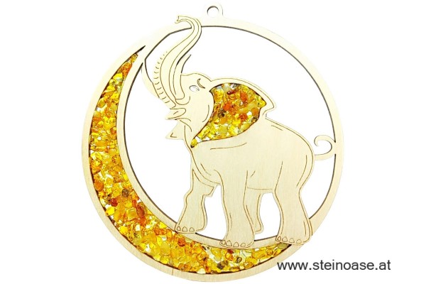 Fensterbild Suncatcher Bernstein - ELEFANT Ø 11cm